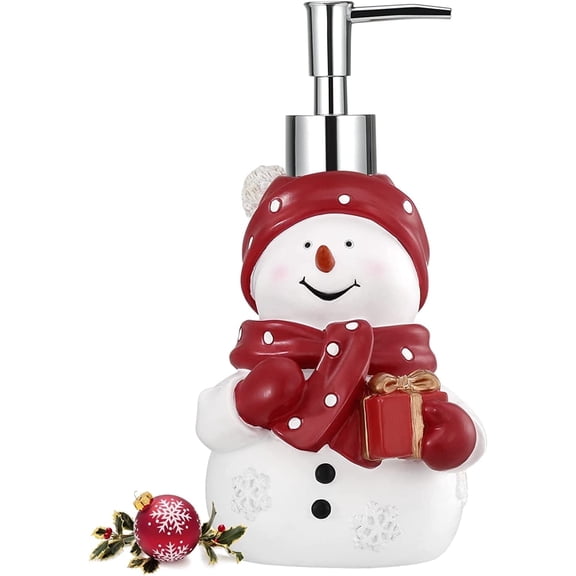 Luxspire Snowman Soap Dispenser, Christmas Decor Resin Liquid Hand Soap Dispenser Refillable Dish Soap Lotion Bottle Jar No Leak for Kitchen Bathroom, 450ml
