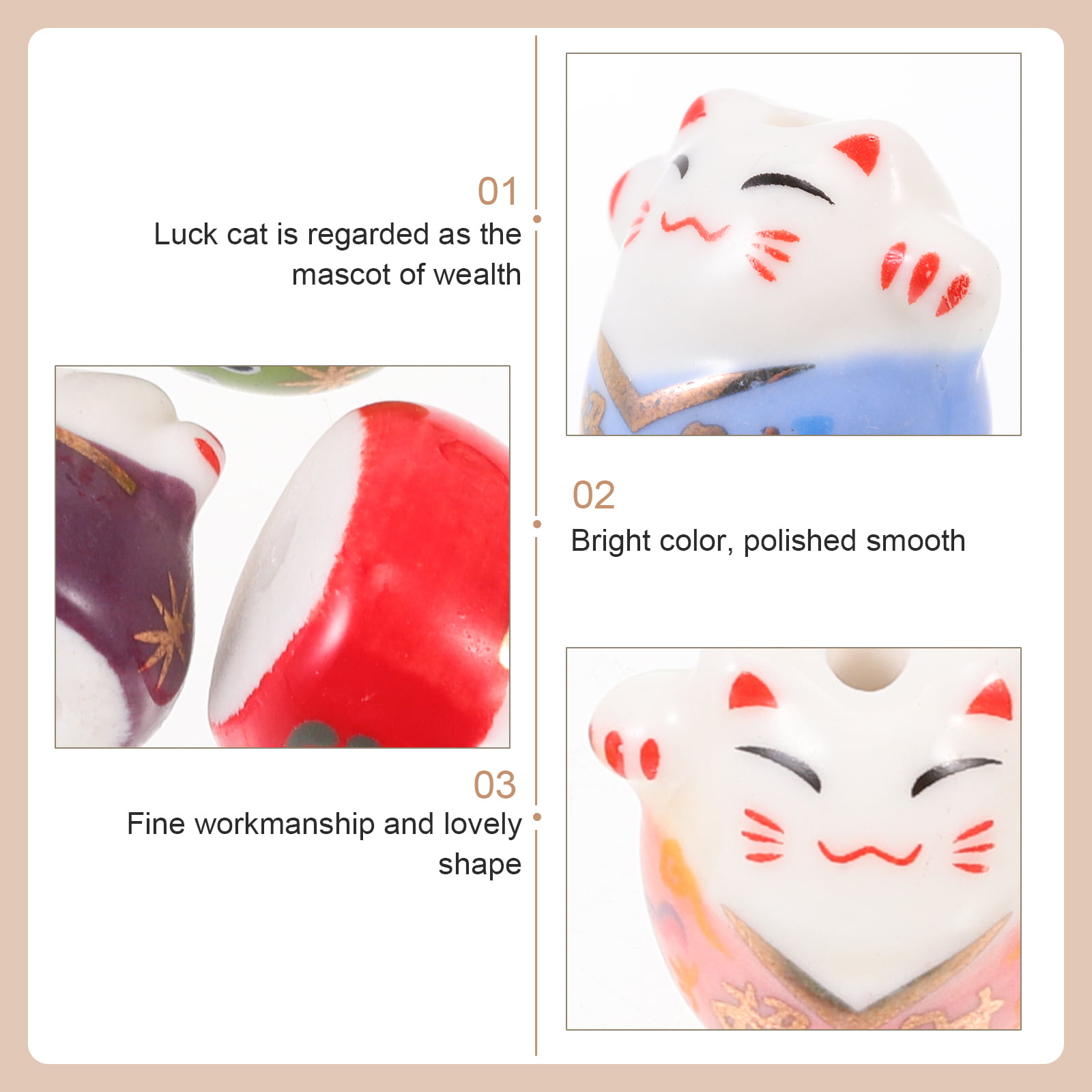 13mm Lucky Cat Ceramic Beads Colorful Horizontal Hole Porcelain Loose Beads  For Jewelry Making Bracelet Keychain Accessory