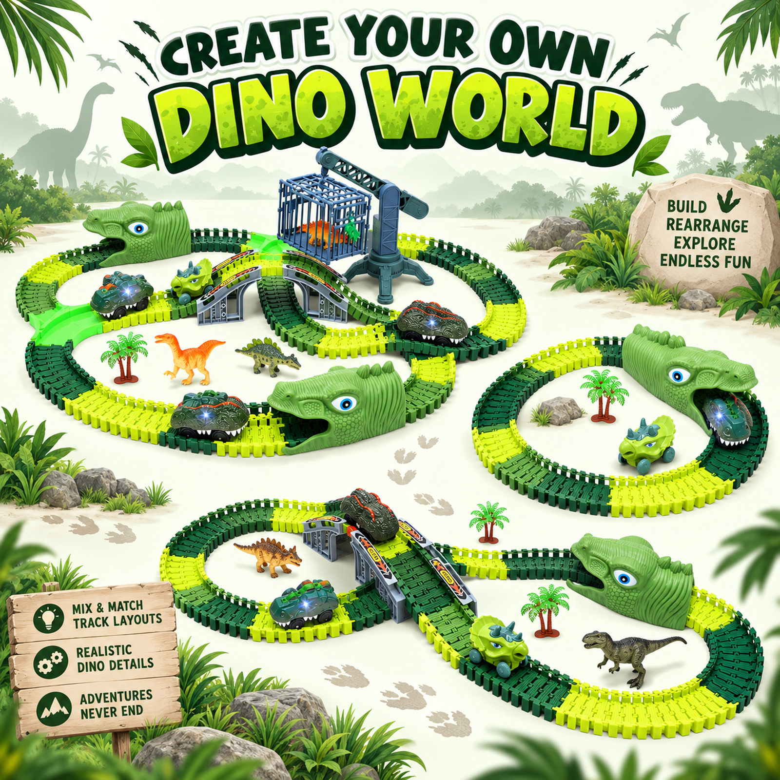 WEFONE Dinosaur Race Track Set 277-Piece Building Kit photo 7