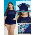 thumbnail image 6 of TIYOMI Plus Size Rash Guard Tops For Women Surfing Swim Shirts Navy Blue Leaves Short Sleeve Pullover UPF 50+ Sun Swimsuit Tops XL 14W 16W, 6 of 7