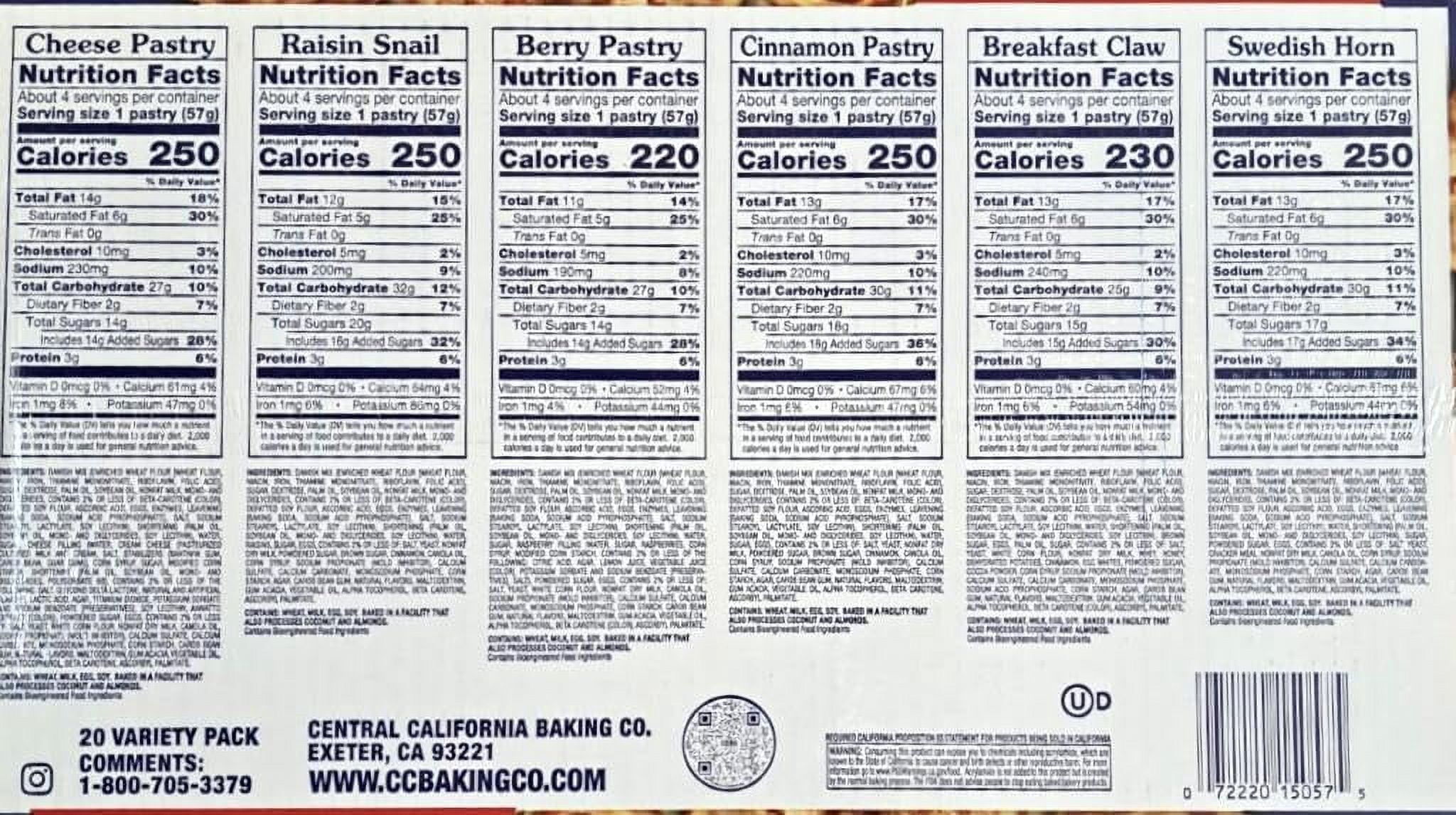 Variety Danish 20 count Cinnamon, Berry, Cheese,raisin,breakfast claw,