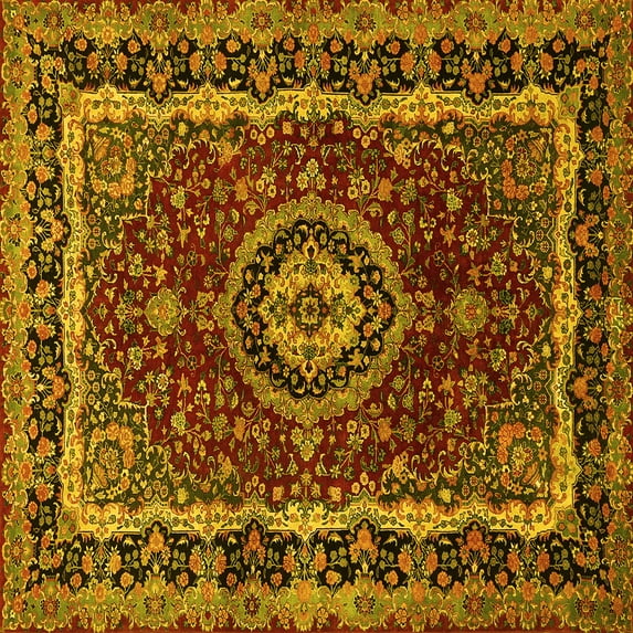 Ahgly Company Indoor Square Medallion Yellow Traditional Area Rugs, 8' Square