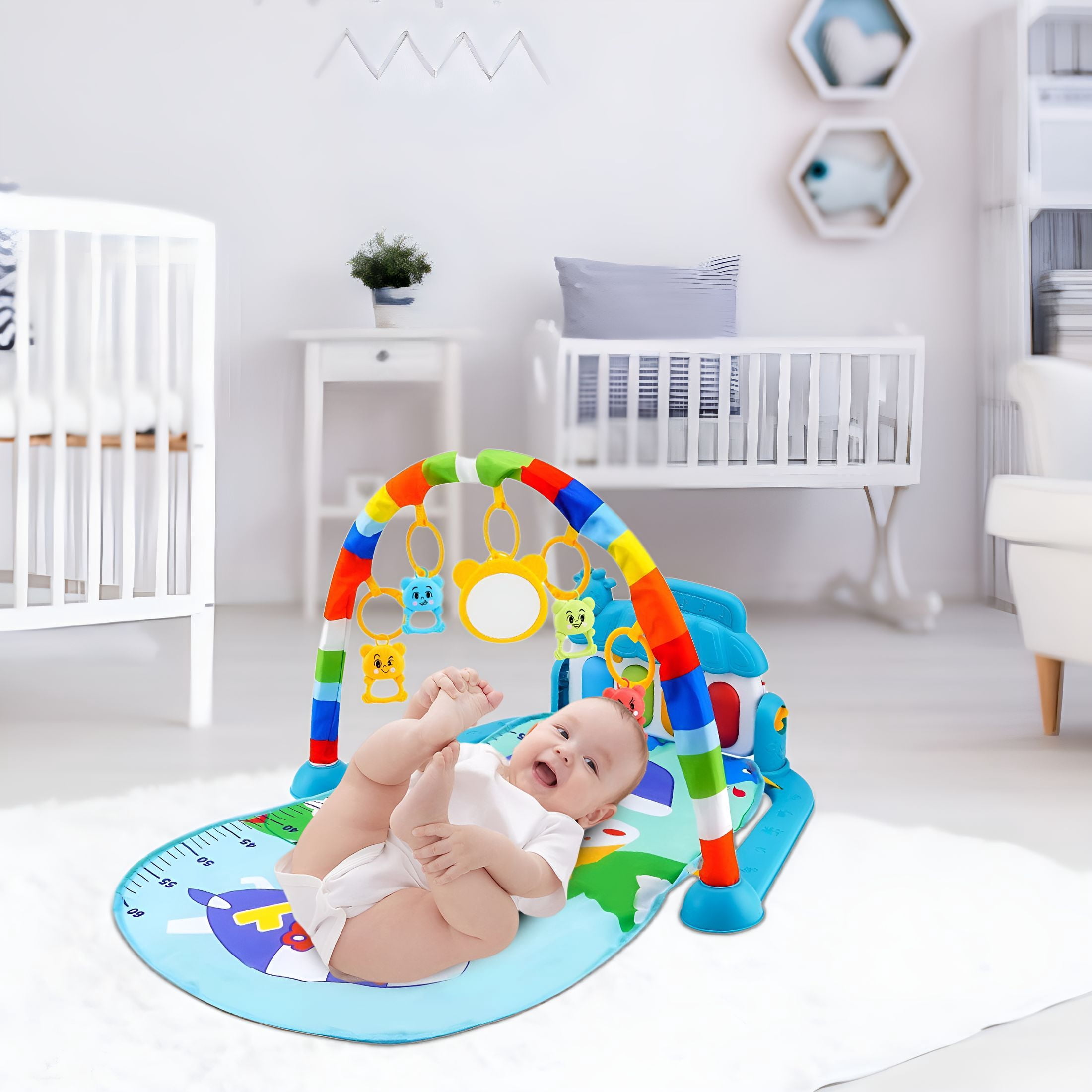 RLESO Play Mat,Tummy Time Mat Toys,Musical Learning 0-6 Mon,Adorable Animal-Themed Play Gym with Piano Panel,Tummy Time Mat Activity Center,Style C