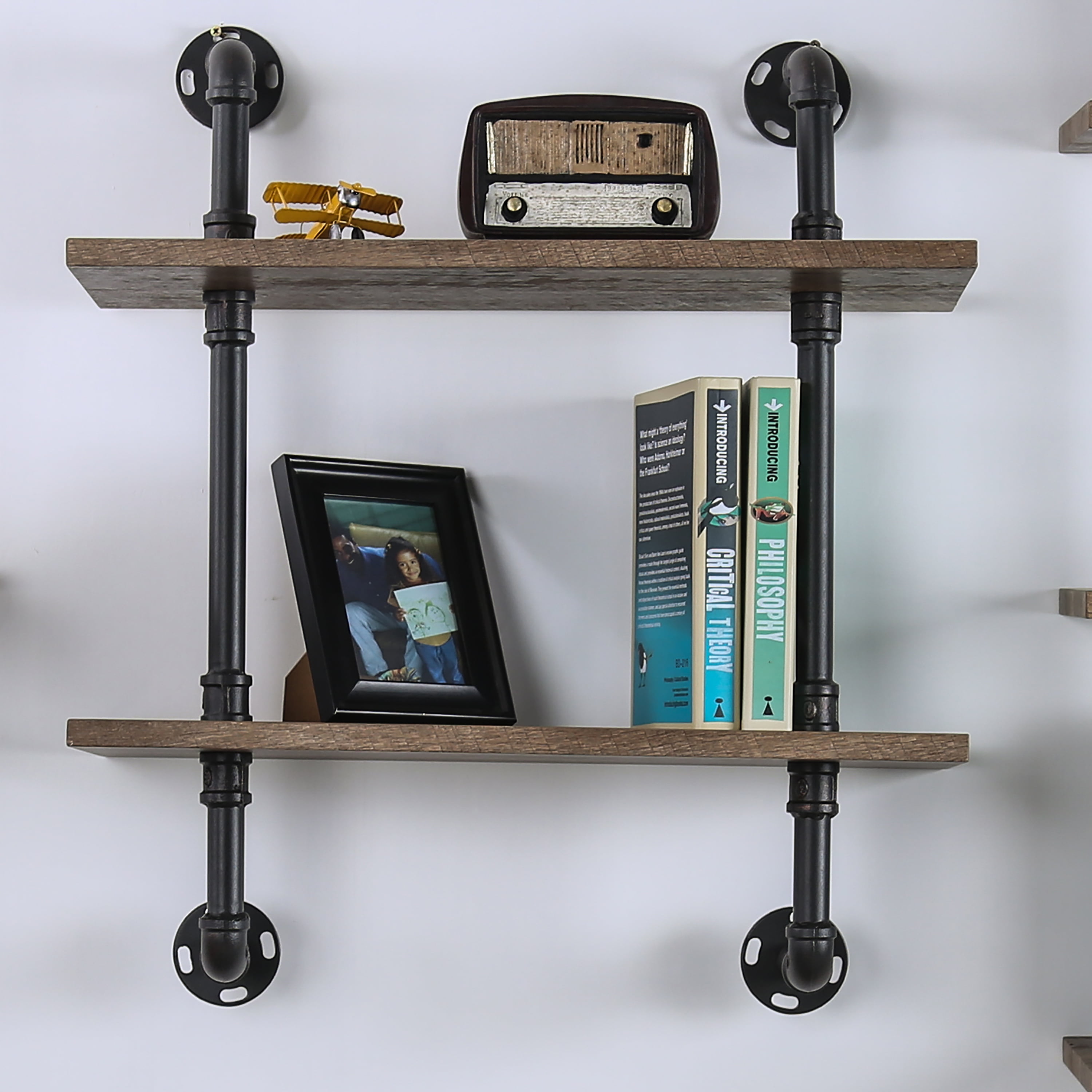Furniture of America Jaxon 2-Tier Wall Shelf, Sand Black and Natural