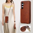 thumbnail image 4 of Crossbody Wallet Case for Samsung Galaxy S25, RFID Blocking Premium PU Leather Shoulder Strap Lanyard Shockproof Magnetic Cover with Card Holder Kickstand Case for Samsung Galaxy S25, Brown, 4 of 8
