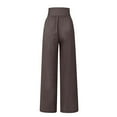thumbnail image 4 of YUGYXL High Elastic Waist Linen Pants for Women Button Up Palazzo Pants with Pockets Summer Lightweight Wide Leg Pants Coffee M, 4 of 6