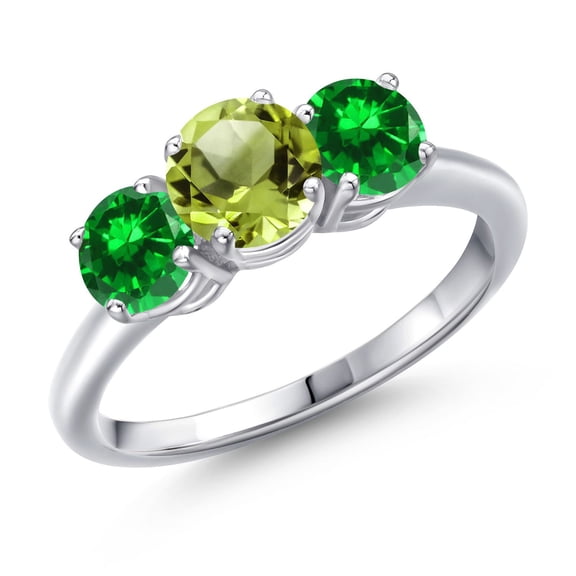 Gem Stone King 925 Sterling Silver Green Peridot and Green Created Emerald Engagement Ring for Women | 2.68 Cttw | Round 6MM | Gemstone August Birthstone | Size 6