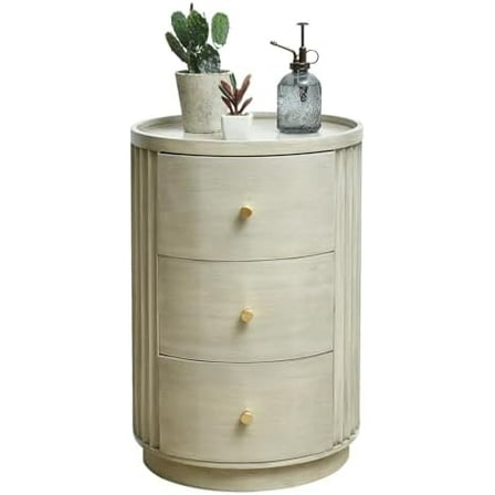 Modern Round Side Table with Drawer - Wood Nightstand for Bedroom & Living Room, 16" Dia x 21" H, Space-Saving Storage, Sleek Contemporary Design$$Furniture