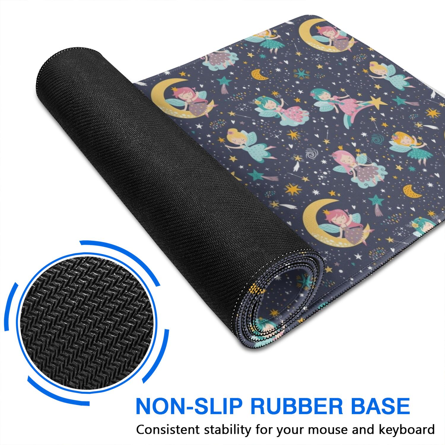 Long Mouse Pads for Desk,Star Fairy Princess Pattern Desk Mats on Top Of Desks, Desk Mouse Pad Extra Large with 3mm Non-Slip Base and Stitched Edge for Gaming,Office,Work,Home 35.4"x15.7"