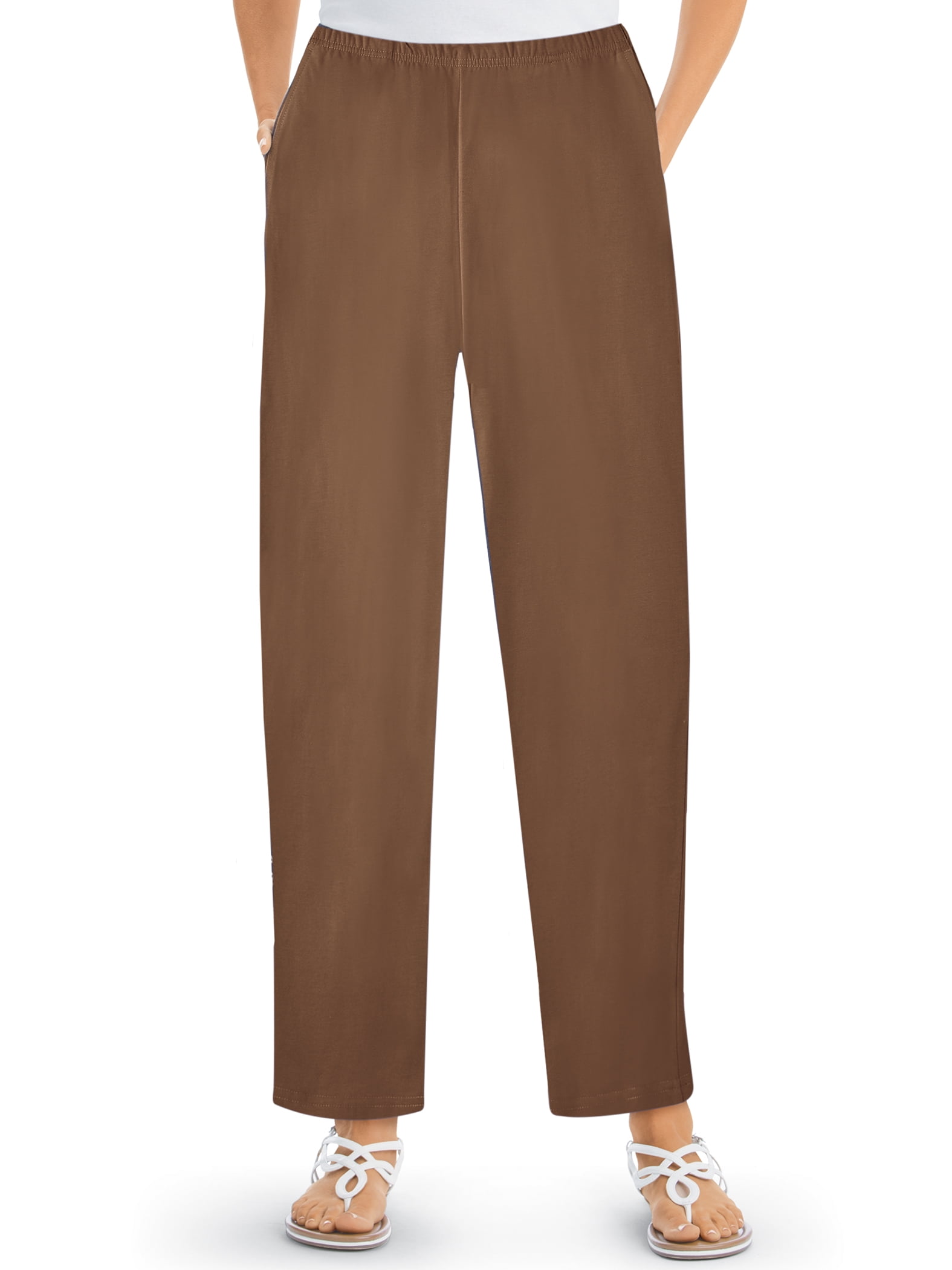 Collections Etc Elastic Waistband with Side Pockets Cotton Knit Pants