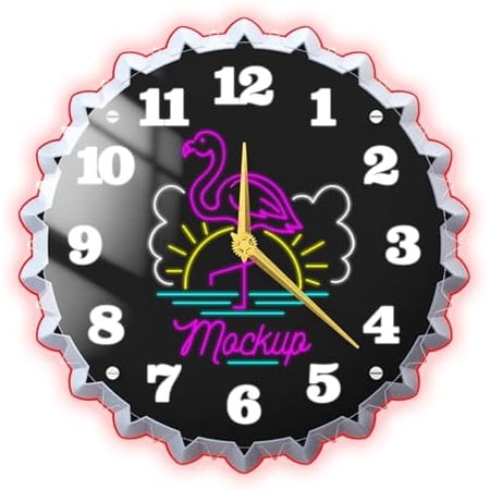 Flamingo Wall Clock, 12 Inch neon Wall Clock, 3D Glow Effect, Silent Non-Ticking, Ideal for Bedroom, Beachfront Cafés, Tropical Themed Parties, Livingroom, Tropical Style Office Decor