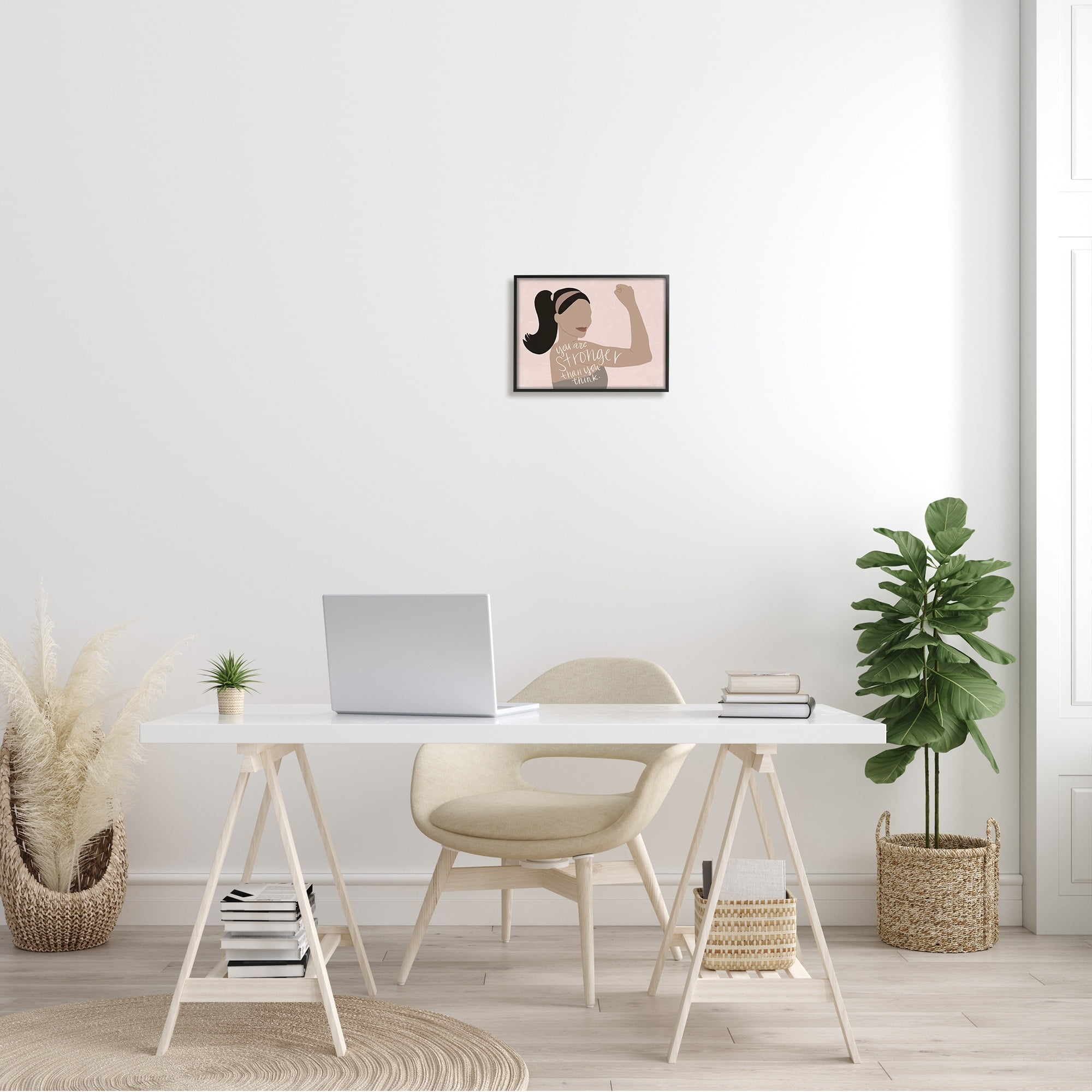 Stupell Industries You're Stronger Than You Think Phrase Motivational Woman Graphic Art Black Framed Art Print Wall Art, 30x24, by Lady Louise Designs