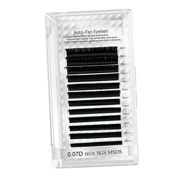 Pestañas postizas con ventilador automático para mujer, pestañas postizas profesionales de volumen negro para extensión de pestañas, 0,07 D, 0,3 a 0,6 pulgadas, mezcla