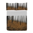 thumbnail image 1 of Forest Reversible Bedspread Set, Fantasy Woodland Under Heavy Fog Tall Trees Bushes Contrast Colors, Pillow Shams & Comforter Microfiber Bedding Set, 3 Sizes, Caramel Dark Taupe, by Ambesonne, 1 of 4
