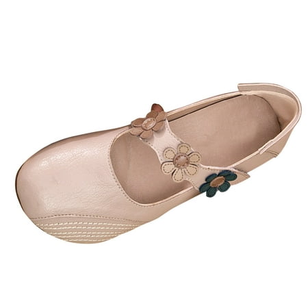 KELINFONG Women s Low Wedge Flat Shoes Slip on Closed Toe Casual Shoes Mary Jane Flats School Shoes