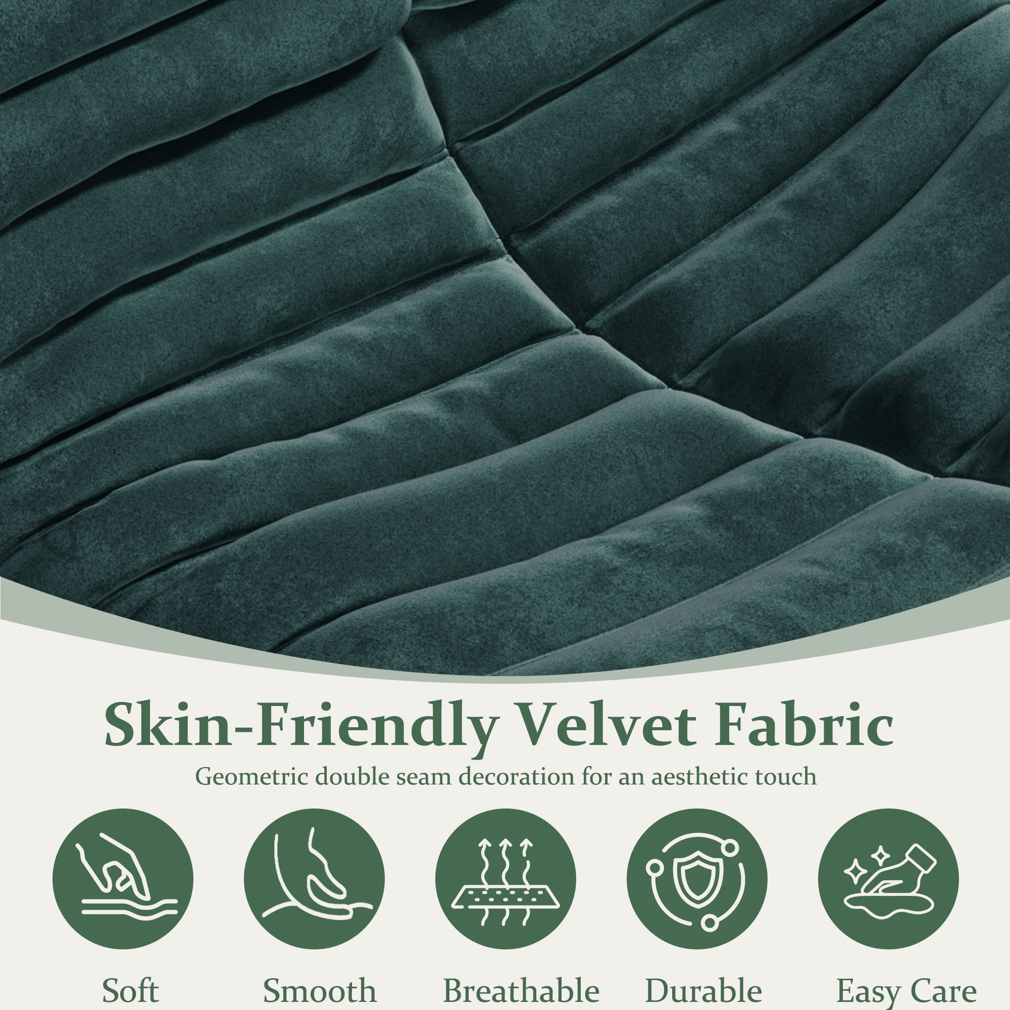 LineCrispton Memory Foam Bean Bag Chair for Adults, Luxury Fabric Compressed Sofa in a Box, Dark Green, Single