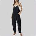 thumbnail image 3 of Bloomae One Piece Jumpsuits for Women Lightweight Casual Overalls Sleeveless Spaghetti Strap Rompers Travel Vacation Outfits Fall Spring Fashion Clothes with Pockets Black M, 3 of 8