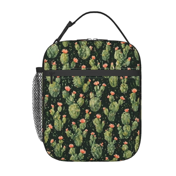 Cactus Flower Lunch Bag Reusable Thermal Lunch Box with Handle for Women and Men