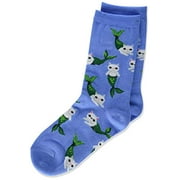 Hot Sox Girls' Animal Series Novelty Casual Crew Socks, Mermaid Cat (Periwinkle), Medium/Large