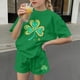thumbnail image 5 of Vestido de manga corta Estilo Niños Día de San Patricio impreso cuello redondo blusa y pantalones Set de dos piezas Blusa de manga corta, 5 of 6