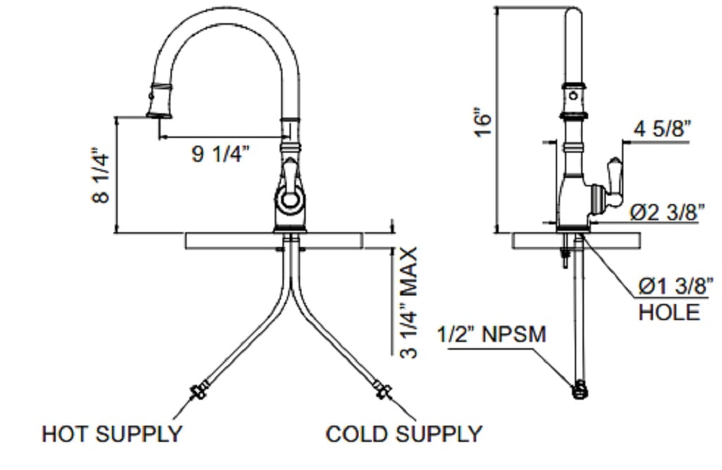 Rohl Perrin & Rowe Georgian Pull-Down Kitchen Faucet Polished Nickel U.4744PN-2