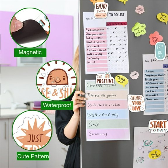 Kids Bedroom Set 16 Pcs Fridge Storage Cabinet Decor Locker Motivational Quote Magnets Home Kitchen Sticker Refrigerator,White Household Stickers