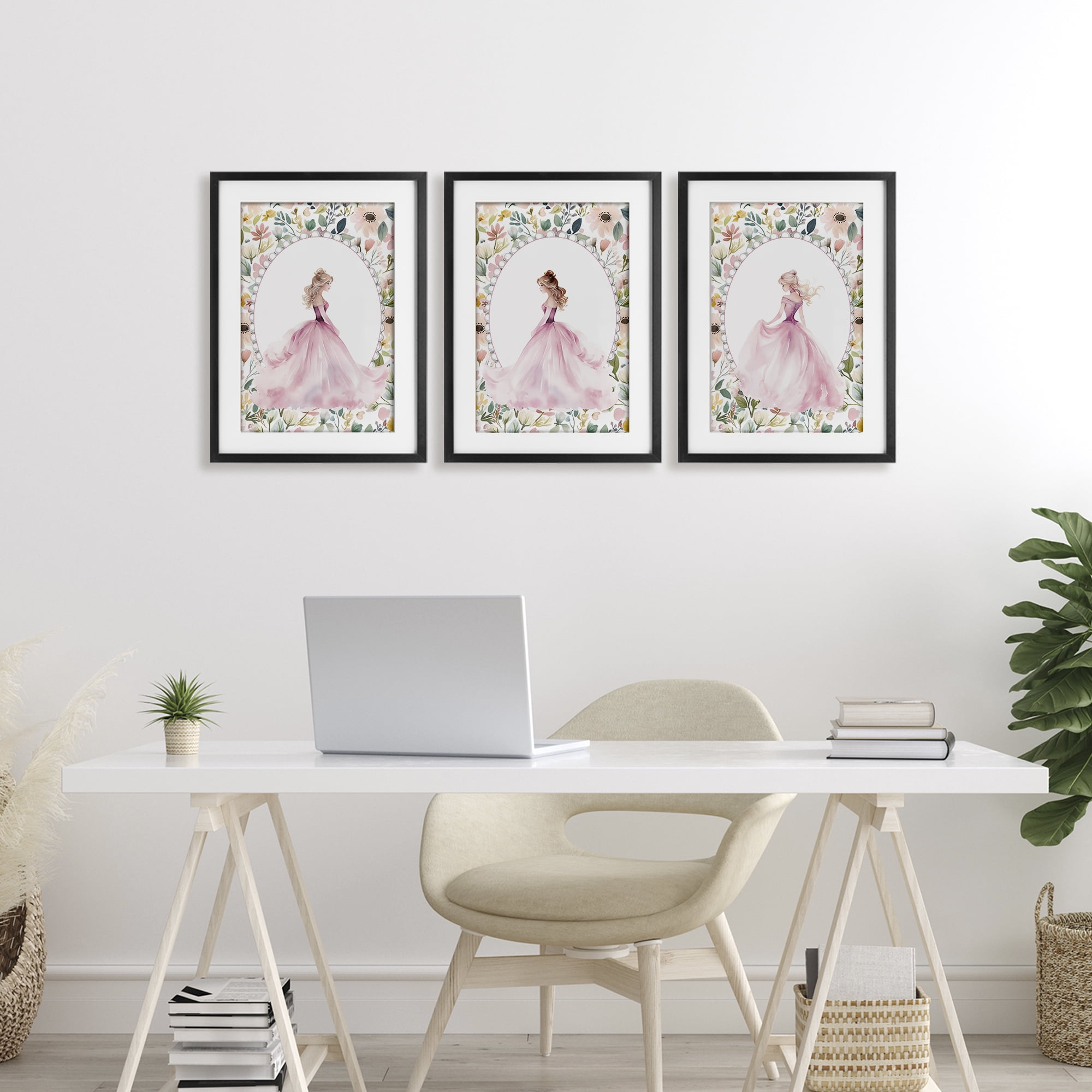Stupell Industries Bordered Princess Love 3 Piece Black Framed Print Under Glass Set, design by Christine Simpson Art