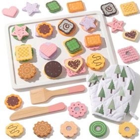 WOODENFUN Slice and Bake Wooden Cookie Play Food Set for Kids, Kitchen Toys Food Accessories