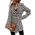 thumbnail image 1 of Chaqueta Informal de Lana con Solapa y Larga para Mujer, con Estampado y Doble Botonadura, A Cuadros y Negro M, 1 of 10
