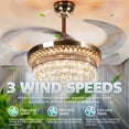 thumbnail image 4 of KPIBEST 42 inch Retractable Ceiling Fan Light with Remote Control French Gold Finish Fixtures, Modern Europe Luxury Crystal Chandelier Fans with 3 Lights Changes for Bedroom Living Room Restaurant, 4 of 7