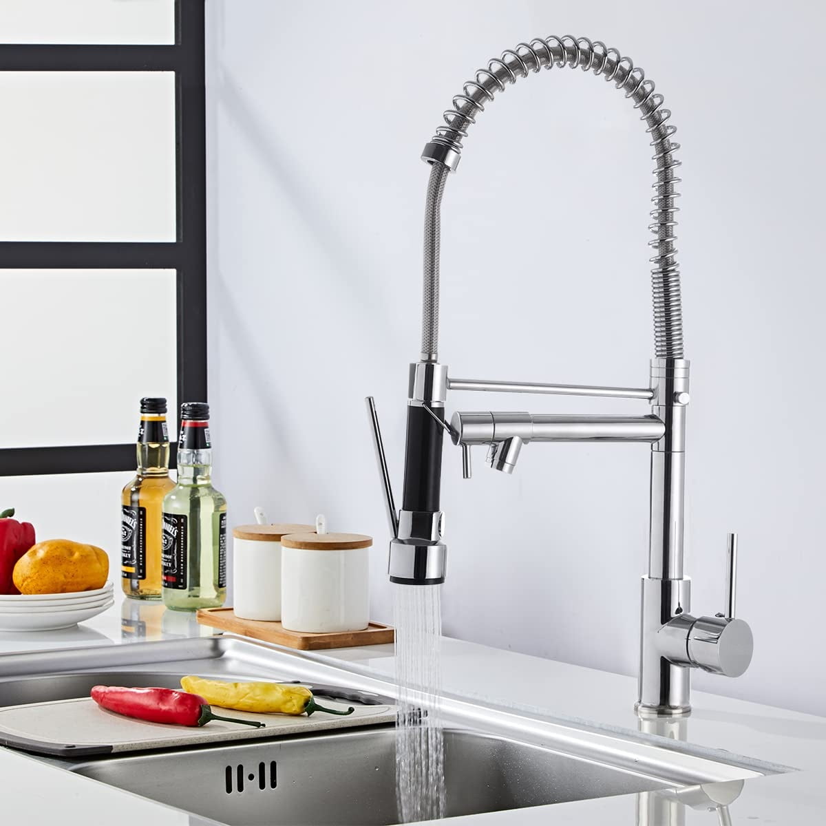 Commercial Kitchen Sink Faucet Spring Pull Down Sprayer Single Handle Mixer Tap 