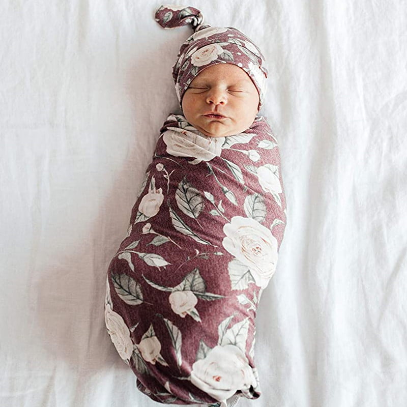 C-Black Lantusi Newborn Baby Sleep Receiving Blanket and Bow Headband Set 