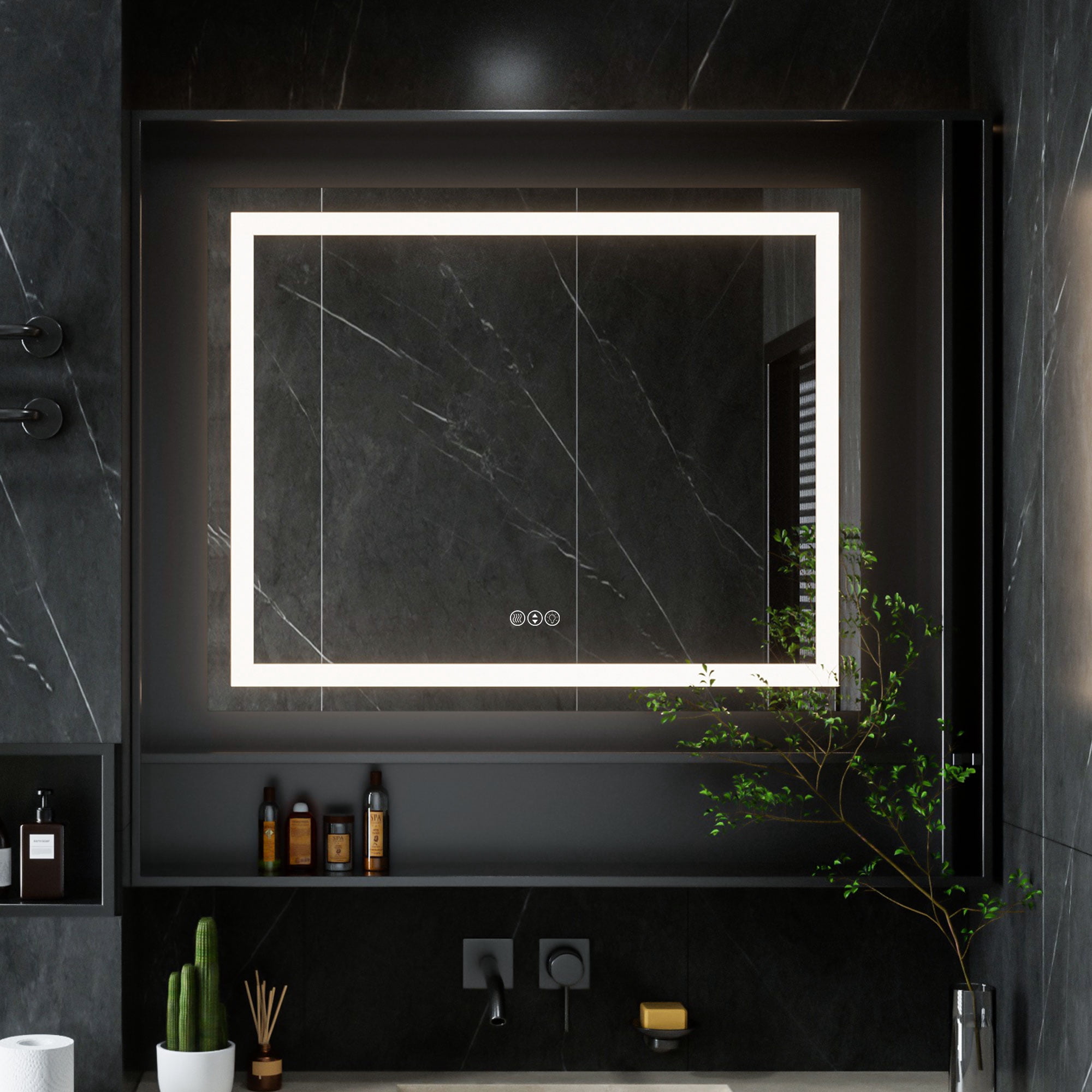 Pouseayar Bathroom Mirror with LED Light, 40x32" Dimmable Mirrors with ...