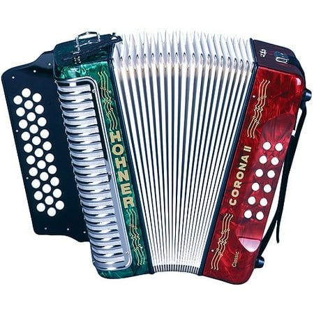 Corona II Classic Button-Key Accordion in key of G, C and F, Tri-Color Pearl Finish