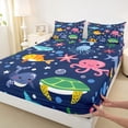 thumbnail image 5 of Manfei Cartoon Marine Life Full Size Sheets for Kids Boys and Girls, Octopus Sea Turtle Bed Sheets 4-Piece, 1 Flat Sheet, 1 Fitted Sheet and 2 Pillowcases, 5 of 6