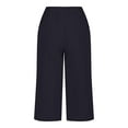 thumbnail image 5 of fartey Women's Cotton Linen Capri Pants 2025 Solid Color Baggy 3/4 Trousers Breathable Elastic Waist Pockets Below Knee Short, 5 of 6