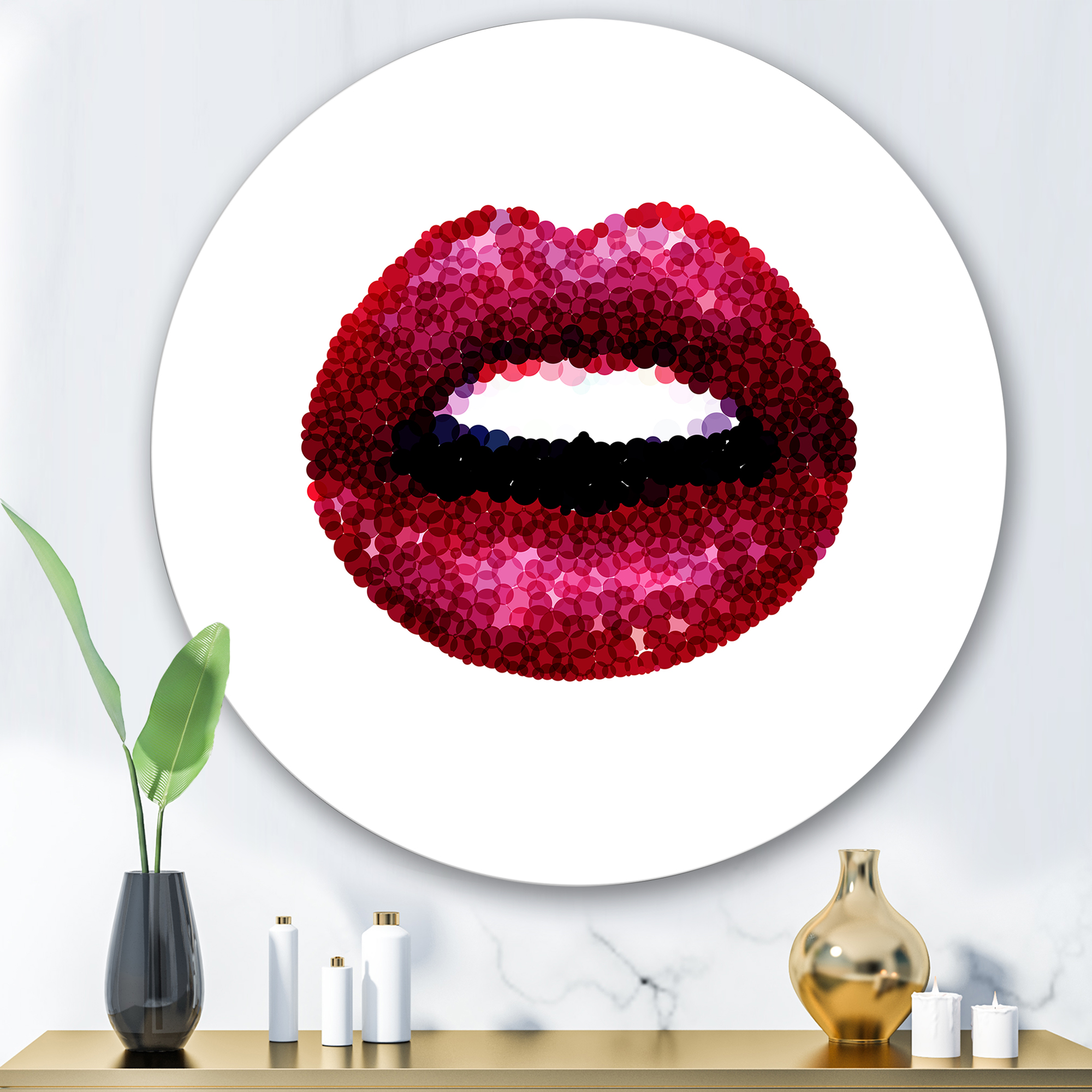 Designart 'Sexy Red Girl Lips' Modern Circle Metal Wall Art 29x29 - Disc of 29