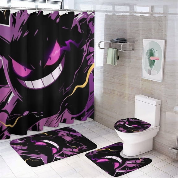 4 Piece Shower Curtain Set with Rugs Gengar Shower Curtain Bathroom Sets Decor Waterproof