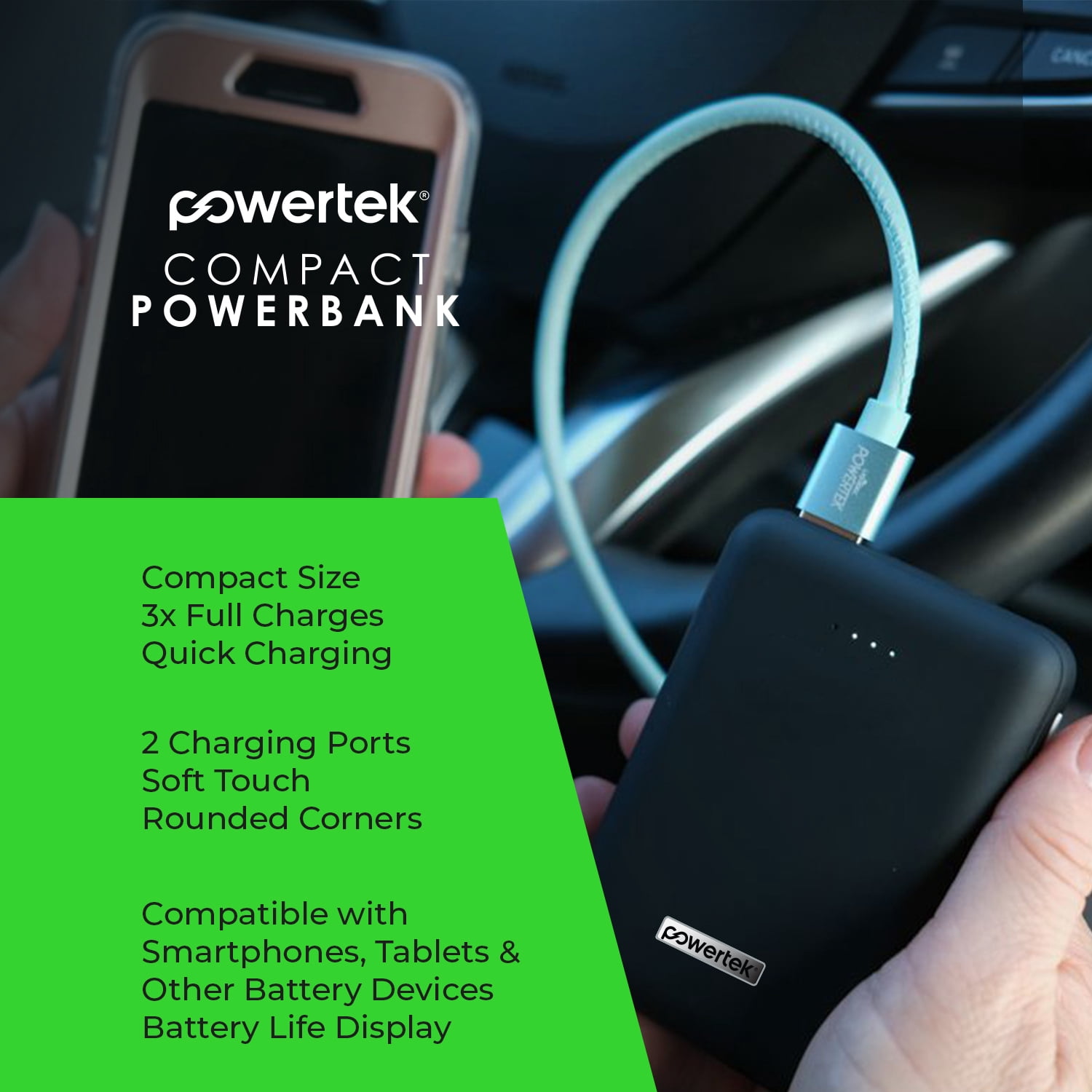 Liquipel Powertek 10,000mAh Compact Power Bank 20W PD Fast Charge USB-C and USB-A