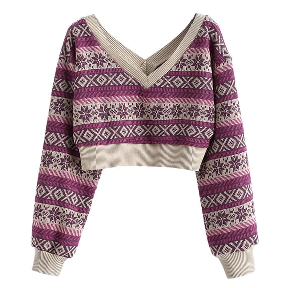 ZAFUL Drop Shoulder Plunging Crop Sweater M