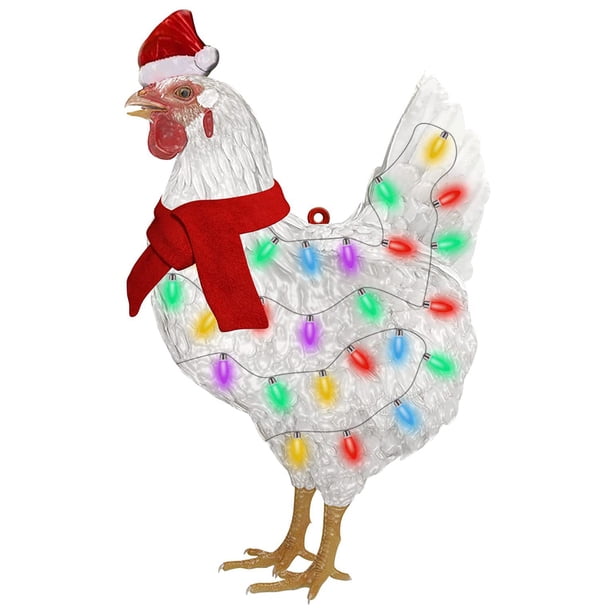 Navidad Adornos Colgantes Pollo De Madera Con Bufanda Sombrero De Navidad Colgante Colgante Decoraciones Para El Hogar Decoración De Vacaciones sonducket HA041683-02