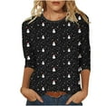 thumbnail image 2 of Elvqul Tops for Women 3/4 Sleeve Pullover T Shirts Christmas Holiday Crewneck Black Print Juniors Blouses, 2 of 5