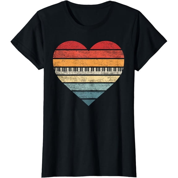 Pianist Gifts Retro Sunset Piano Keyboard Player Teacher T-Shirt