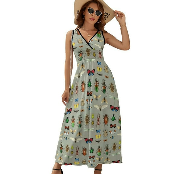 Watercolour Bugs Pattern Dress Fashion Boho Beach Long Dresses Female Party Printed Maxi Dress