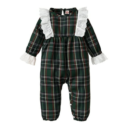 

OLLUISNEO Newborn Baby Girls Romper Winter Romper Lattice Long Sleeve One-piece Jumpsuit 3-6 Months Green