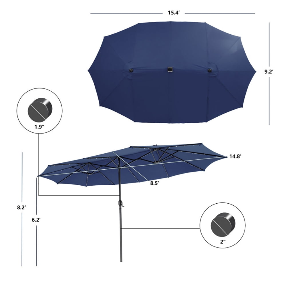Aimee Lii 15 Feet Twin Patio Umbrella with 48 Solar LED Lights, Table Umbrella Outdoor Patio, Navy Aimee Lii 15 Feet Twin Patio Umbrella with 48 Solar LED Lights, Table Umbrella Outdoor Patio, Navy