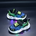 thumbnail image 2 of newwalpole Boys Girls Light Up Sneakers Breathable LED Cute Cartoon Dual Hook and Loops Canvas Walking Tennis Shoes for Toddler Little Kids Blue for Size 9, 2 of 6
