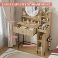 thumbnail image 6 of Modern Makeup Vanity Desk with Mirror and Light, Fluted Vanity Table with Drawer and Cabinet, Dresser with Hairdryer Holder & Power Outlet & Shelves, 3 Lighting Modes, for Bedroom, 6 of 9