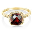 thumbnail image 3 of Gem Stone King 10K Yellow Gold Red Garnet and White Diamond Women's Engagement Ring (2.75 Cttw, Cushion Checkerboard 8MM, Available in Size 5, 6, 7, 8, 9), 3 of 6