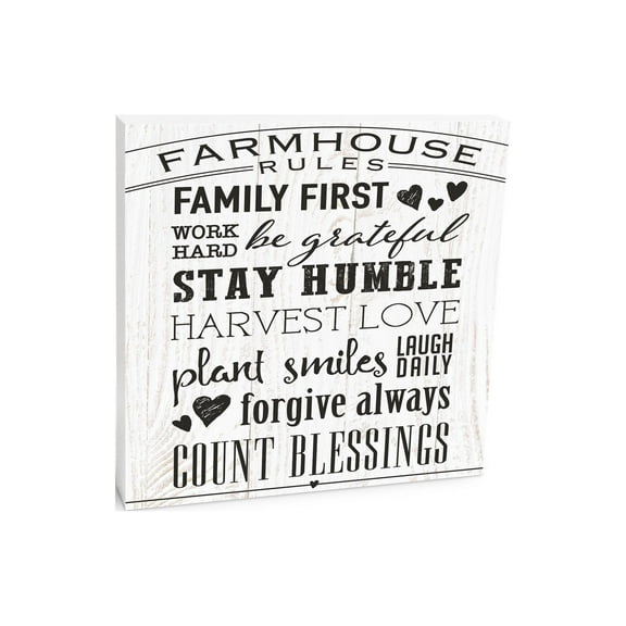 Farmhouse Rules White Woodgrain 10 x 10 Wood Tabletop Sign Plaque